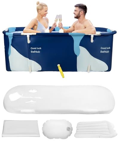 QWORK® vasca da bagno portatile 140 X 60 X 55 cm, pieghevole portatile vasca, vasca da bagno termale per adulti, per bagni di ammollo domestici