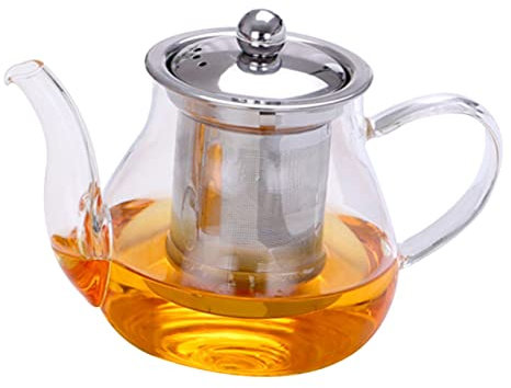 IMIKEYA Glass Teapot 450ml Stainless Steel Infuser Heat-Resistant Borosilicate Tea Kettle Decorative Teapot for Loose Leaf Tea Home Kitchen Drinkware