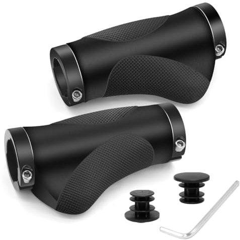 REETEE Bicycle Handlebar Grips Aluminium Screw Double Lock Bike Grips, Ergonomic Non-Slip Rubber Mountain Bike Handlebar Grips 22.2 mm Universal MTB Grips for Scooters/BMX (Black (93mm+93mm))