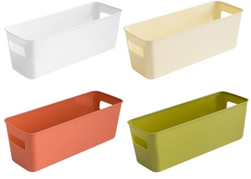 GmeDhc 4 Stück Aufbewahrungsbox Kunststoff, Aufbewahrungskorb mit Griffen, Kunststoff Organizer Box, Ordnungsboxen, für Küche, Bürobadezimmer, Küchenschrank, Kosmetik, Kinderzimmer