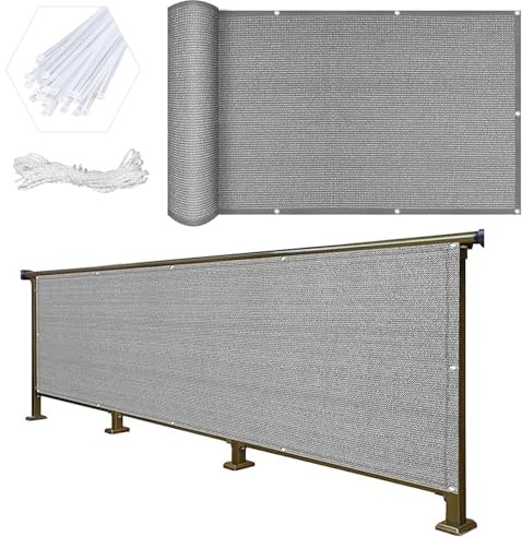 Balkonverkleidung Sichtschutz 40 x 550 cm Windschutz Sonnenschutz Und Wetterfest Balkonverkleidung Balkonabdeckung mit Ösen, Kabelbinder für Balkon Garten, Grau