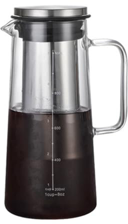Joselin Cafetera Cold Brew de cristal de 36 onzas y jarra de café helado de acero inoxidable con filtro de fina de doble capa