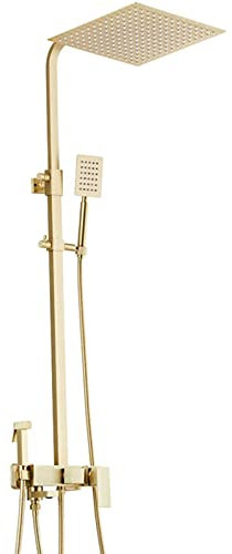 Duscharmatur-Set aus gebürstetem Gold, freiliegendes Messing-Duschsystem, 8-Zoll-Regenduschkopf aus Edelstahl, Handbrause, Bidet-Sprüher, Wannenauslauf, Badewannen-Dusch-Mischbatterie,