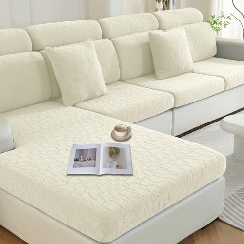 Ystyle Sofa Sitzkissenbezug Stretch, Elastischer Kissenbezüge, Universal Sofa Sitzbezug rutschfest, Sofa Sofakissen Bezug L Form, Schonbezüge Couch (1 Sitzer*2+Chaiselongue, Beige)