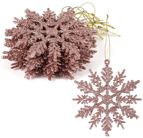 DERAYEE Décoration de Noël Flocon de Neige à Suspendre en Or Rose,Lot de 12 Pièces,Ensemble de Décoration Flocons de Neige Noël Or pour Arbre