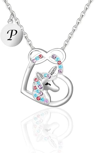 HAYOUWAY Einhorn Geschenke für Mädchen Kinder Einhorn Kette für Teenager Mädchen Einschulung Geschenk A-Z Herz Einhorn Kette mit Buchstaben Beste Freundin Tochter Geburtstagsgeschenk für frauen
