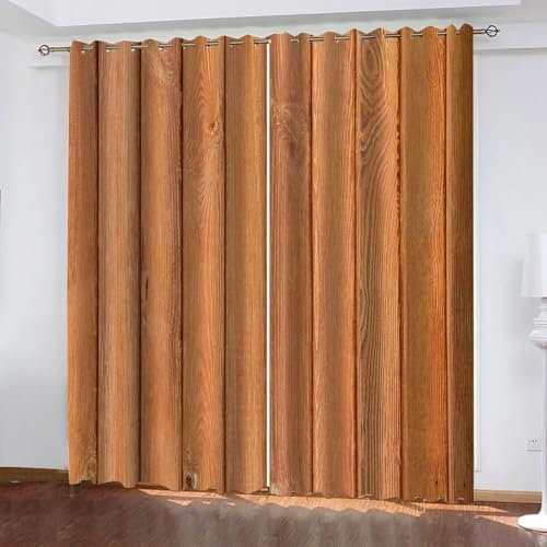 IKDZCM Verdunkelungsvorhang für Kinderzimmer, Vintage-Holz-Streifenmuster, 3D-Druck, günstig, modern, Vorhang für Wohnzimmer, Schlafzimmer, Zuhause WxH/2x135x290cm blickdichte vorhänge