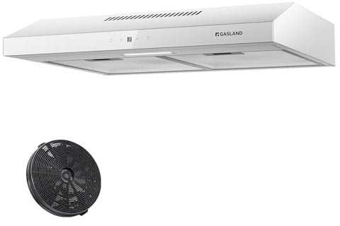 GASLAND SR60WS Hotte Aspirante 60 cm, Mode Circulation, Extraction Silencieuse 214 m³/h, 3 Vitesses Commande Tactile, Hotte Sous Meuble avec Filtre à Charbon CF158, Métal Blanc avec Écran en Verre