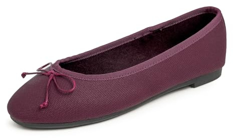 Feversole Women's Fashion Round Toe Ballet Flat Pumps Comfort Bow Tie Dolly Shoes Burgundy Texture Vegan Leather UK 3.5