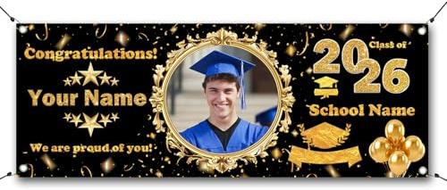 JABECODIFA Personalisierte Graduation Banner Abschlussbanner als Grad-uation Party Deko, Benutzerdefinierte Banner als Graduation Geschenke für Grad Day (240 x 80cm)