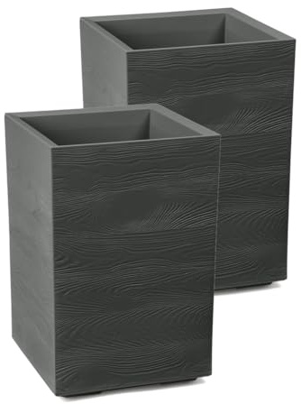 Kreher® XL Pflanzkasten Pflanzkübel Übertopf 'Eco Wood' in verschiedenen Größen. Tolle Holz Optik in Anthrazit! Aus robustem, recyceltem Kunststoff. (2, 40x40x60 cm)