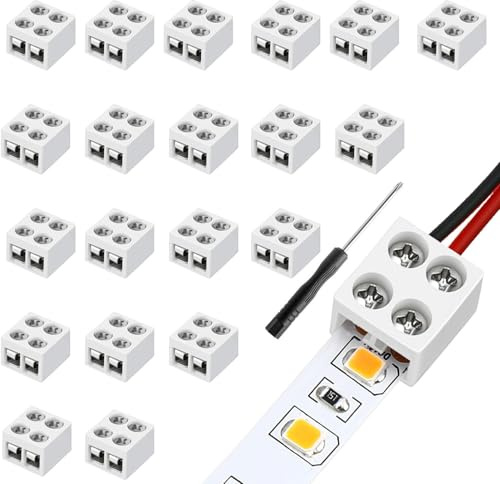RUNCCI-YUN 20piezas conector cinta 5 V, 12 V, 24 V LED 2 pines 10 mm, cable LED empalme con destornillador