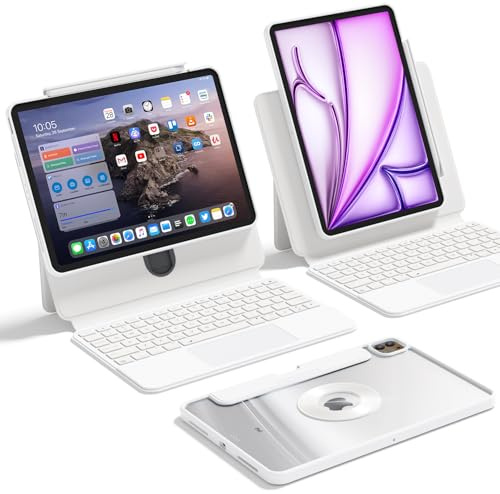 Uminy Funda con teclado inalámbrico para iPad Pro de 11 pulgadas (M4) 2024-360°, giratoria, desmontable, con panel táctil, teclas retroiluminadas, soporte para lápices, teclado iPad estilo portátil