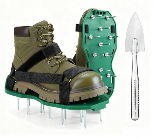 KOSIDA Heavy Strap Garden Aerate Spike Shoes Upgrades Lawn Aerator Shoe Tools Yard Aeration Shoes for Grass Soil Aerating Spikes (Standard Style)