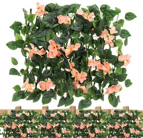 Expanding Garden Flower Trellis Panels, 200x30cm Privacy Screen Ga-rden, Fence Screening with Artificial Trumpet Flower, Expanded Artificial Hedges for, Backyard, Balcony