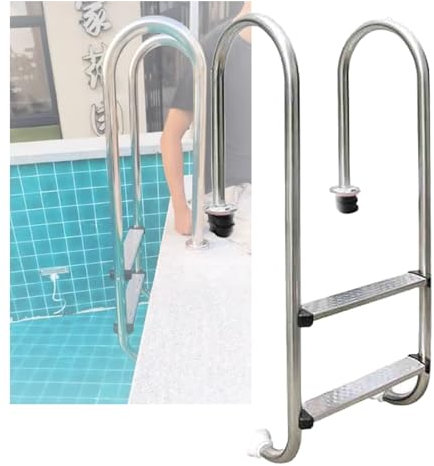 Escalera de piscina fácil de subir de 2 escalones de entrada y salida para piscinas, parques acuáticos y estanques de peces, construcción duradera de 1,0 mm de alta resistencia