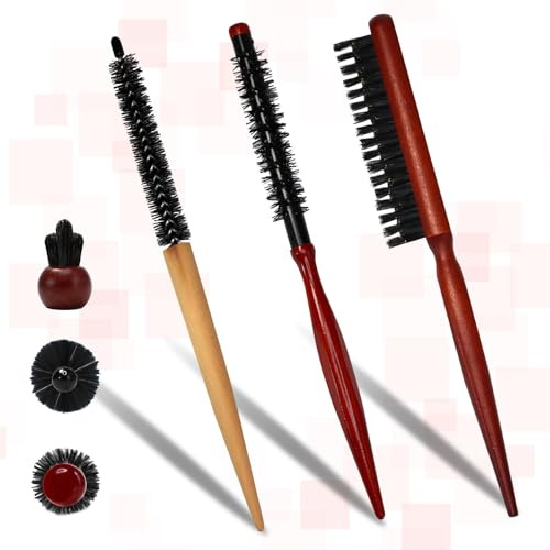 3 Stück Professionelle dünne Haarstylingbürste, Mini-Rundholzbürstenwalze, Quiff-Roller-Bürsten, Haarstyling-Bürste für Frauen, Borstenbürste zum Zurückstreichen der Haare