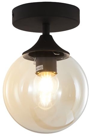 Suspension Moderne en Forme de Globe, Semi-encastrée, dorée, Style Milieu du siècle, pour Couloir, entrée, Chambre (Globe en Verre Blanc) (Noir et Ambre)