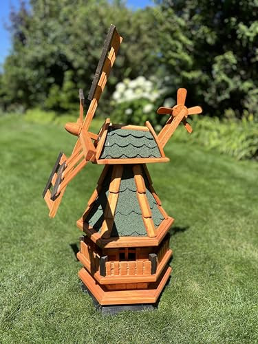 Windmühle kugelgelagert, wahlweise mit Solarbeleuchtung (grün, Höhe 80 cm)