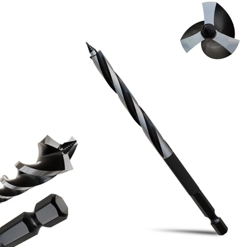 METOTY 6mmx155mm Auger Drill Bit Extra Long Drill Bits，6.35mm Hex Shank for Wood with Quick Change - 3-Cutter Design with Dual-Flute for Fast Chip Removal, Fits Hardwood, Softwood, PVC, Drywall