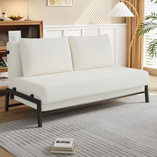MJKCBD Klappbares Schlafsofa, Schlafsessel 2 in 1 mit bettfunktion, Schlafcouch Cord mit Kissen, Gästebettfür, 190cm×120cm fürs Wohnzimmer/Schlafzimmer/Heimkino/Gästezimmer Weiß,120cm