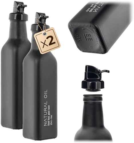 KADAX Botella de cristal para vinagre, botella de aceite para llenar, jarra de aceite de vidrio resistente, botella de aceite de oliva, botella decorativa para cocina, dispensador de vinagre (negro