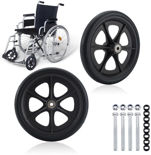 AHANDMAKER Lot de 2 roues de rechange de 20,3 cm pour fauteuil roulant - Pièces pour personnes âgées - Aide à la mobilité - Scooter - Tondeuse à gazon - Bagages - Chariot de plage - Noir