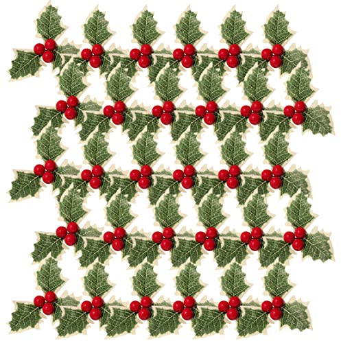 AZIDWERYQ Berry de Acebo Artificial navideño con Hojas Verdes Decoración de arreglos de Corona de Bricolaje 30 Piezas de Acebo Artificial