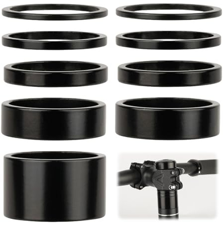 VINZOR 9 Stück Fahrrad Vorbau Spacer Set 1 1/8 zoll, Distanzscheiben für Ahead Steuersatz, Spacer 2/3/5/10/20 mm aus Aluminium, Lenker Abstandshalter Fahrrad für MTB, Rennrad, BMX