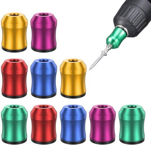 10 Pcs Screwdriver Head Magnetic Ring Magnetic Bit Holder Attachment Magnetizer Screw for Drill 1/4inch/6.35mm Hex Screwdriver and Power Bits Screw Ring Bit Ring for DIY Projects 5 Colors