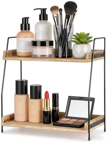 Coffee Station Organizer, 2-Tier Wooden Countertop Shelf,Kitchen Storage Organiser for Coffee Bar Accessories, Spices Rack,Kitchen Counter Storage Organisation For Home, Office, Bathroom (Brown)