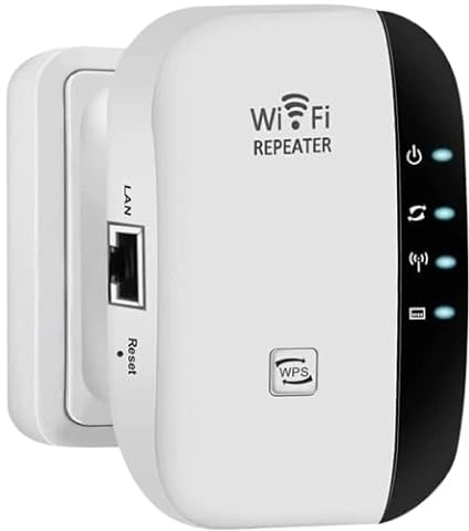 WiFi Signal Extender Range Repeater Booster Internet Amplifier 300Mbps, 2.4GHz Single-Band, Integrated 2 Antennas, 1 Ethernet Port, WPS Easy Setup UK Plug White