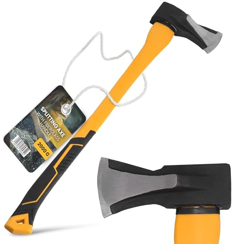 Instalguru Ascia Spaccalegna 900 mm 2000 g Lama In Acciaio Tagliente Manico Ergonomico In Fibra Di Vetro Antiscivolo Uso Esterno Giardino Legna Dura Attrezzo Manuale