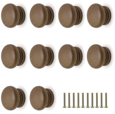 ATTEEFI 10 Stück Knauf für Schrank, Teakfarbe Schubladenknauf, Durchmesser 32,5 mm Schrank Griffe, Rund Möbelknöpfe Vintage, für Schränke, Schubladen, Schminktische, Kleiderschränke