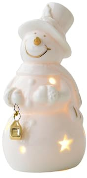 HouseVibe Lighted Ceramic Snowman Statue Christmas Decoration Prop Figurine 2.48inch x 4.72inch Battery Powered Tabletop Ornament for Home Office Desk
