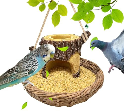 Zasdvn Mangeoires à Oiseaux pour l'Extérieur Suspendables - Décorations en Résine en Forme de Souche d'arbre,Plateau de Nourriture,pour Le Patio, la Pelouse, la Fenêtre, Le Balcon, la Terrasse, Le
