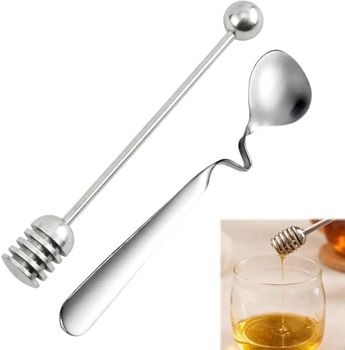 Seefey 2 cucharas de miel de acero inoxidable, ideales para colgar, cuchara de miel, cuchara de miel reutilizable, práctica cuchara para mermelada para miel, yogur, jarabe