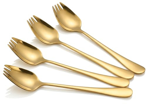 Elegaperma 4pcs Sporks Stainless Steel, Gold Metal Spork, for Camping, Gold | Reusable Spork with Knife Edge, Dishwasher Safe, Durable, Rust-Resistant, Travel, Lunchboxes