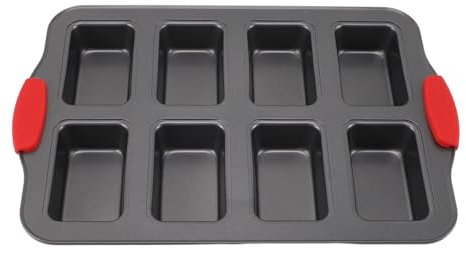AurSoltriad Stampo per mini pagnotte a 8 cavità, stampo da forno antiaderente per pane, stampo in acciaio al carbonio per mini panini con manico in silicone, ideale per brownie e cheesecake;