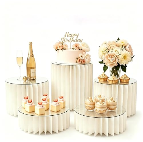 YuLiMirich Alzata per torte, set di 5 supporti per ciambelle, accessori per buffet, in acrilico e cartone, impilabili fino a 70 cm, per matrimoni, compleanni, decorazioni per feste, espositore
