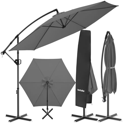tectake® Ombrellone da Giardino 3x3 m, Ombrellone a Braccio Girevole 360°, Protezione UV 50+, Idrorepellente, Inclinabile, Base in Acciaio a Croce, Manovella, Arredamento Giardino - Grigio