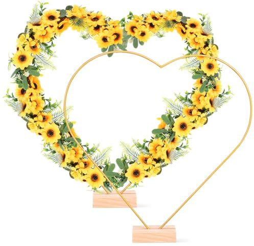 Toyvian 2er-Pack Herzförmige Metallringe mit Holzständer, Dekoring mit Basis für Blumenkränze, DIY-traumfänger, Weihnachtsbasteleien, Kreative Wanddekorationen, Hochzeitsprojekte (30 cm)