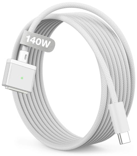 Hugener Magnetic 3 Ladekabel USB-C 2 m für MacBook Air/Pro (M5/M4/M3/M2) | 140W Kabel für MacBook Air (13/15 2026/2025/2024/2023/2022), Pro (16/14 2026/2025/2024/2023/2021), Weiß