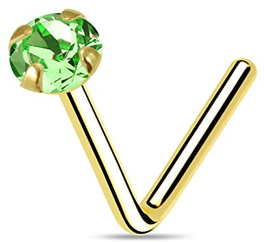 Monster Piercing - 9K Gold Echtgold | Nasenpiercing Nasenstecker Stud | Grüner Kristallstein | Stabstärke: 22G (0,6 mm) | Stablänge: 4mm x 4mm | Steingröße: 1,5mm bis 2,5mm | Hypoallergen