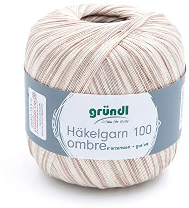 Gründl Häkelgarn 100 ombré (mercerisiertes Baumwollgarn zum Häkeln aus 100% Baumwolle, 100 g / 566 m, Nadelstärke: 1,5-2, 1 x 100 g), beige-grau