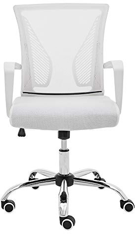 Modern Home Zuna Mid-Back Office Task Chair - Ergonomic Back Supporting Mesh Back Desk Chair (White/White)