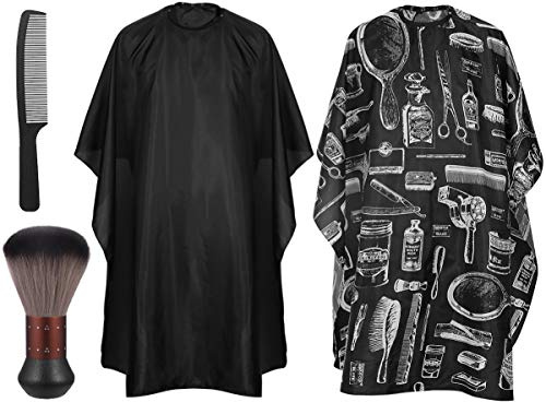 FRCOLOR 2 Stücke Frisier-Umhang zum Schneiden，Friseursalon Haarschneideumhang Friseurumhänge schwarze Haar Salon Cape mit Nackenbürste und Haar Kamm für Erwachsene Kinder Frisier Umhang Schneiden