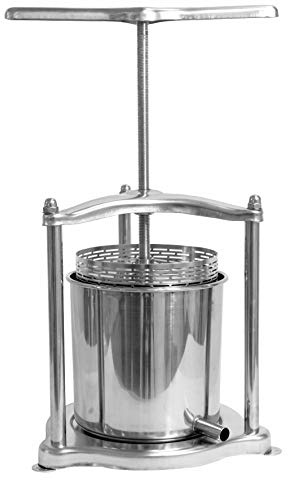 Motorgeräte Fischer 100% Edelstahl - Mini Obstpresse manuell/Beerenpresse (Traubenpresse) / Kloßpresse, inkl. Presstuch (6 Liter)