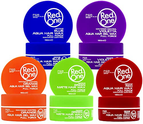 Redone Aqua & Matte Wax Series Lot de 5 cires capillaire coiffantes pour cheveux Bleu, Violetta, Orange, Vert mat, Rouge 150 ml | Contrôle maximum | Force complète | pour hommes et femmes