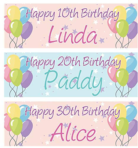 2 personalisierte Geburtstagsbanner Pastell Ballon Stern Kinder Baby Kinder Erwachsene Party Dekoration Poster - 1. 2. 18. 21. 30. 40. 50. 60. 70. 80. Geburtstag Dekorationen